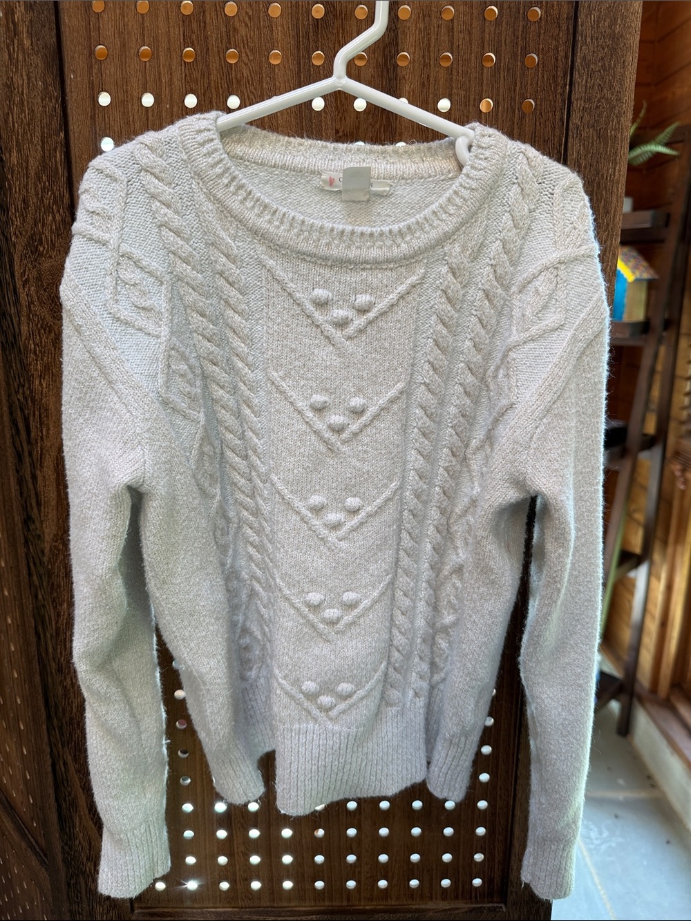 Crewcuts Light Gray Cable Knit Crewneck Sweater